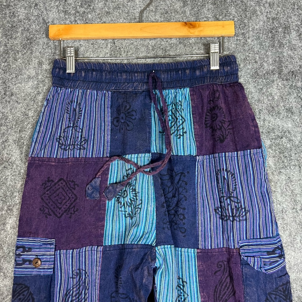 Boho Patchwork Drawstring Pants In Teal And Purpl… - image 4